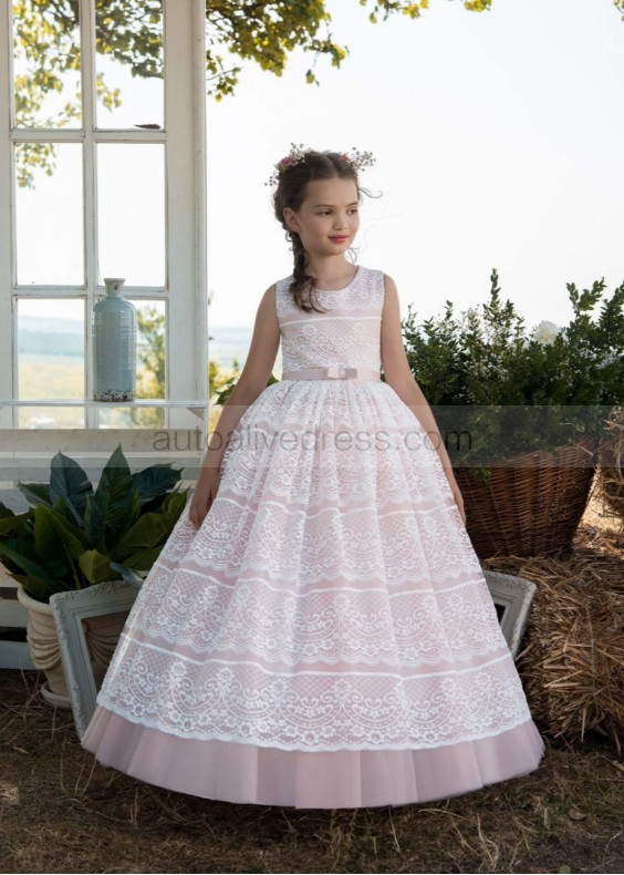 Ivory Lace Pink Tulle New Fashion Flower Girl Dress Ivory Lace Pink Tulle New Fashion Flower Girl Dress